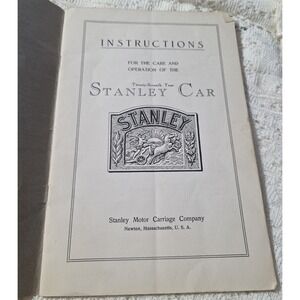 Early Stanley Motor Carriage Company Instructions For Care Operation Stanley Car